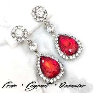Cherryl's Jewelry - Red Crystal Rhinestone Drop Occasion Earrings Cherryl's Jewelry - Red Crystal Rhinestone Drop Occasion Earrings